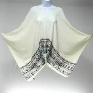 Aztec Boho Embroidered Poncho with Arm Holes Beach Cover Up